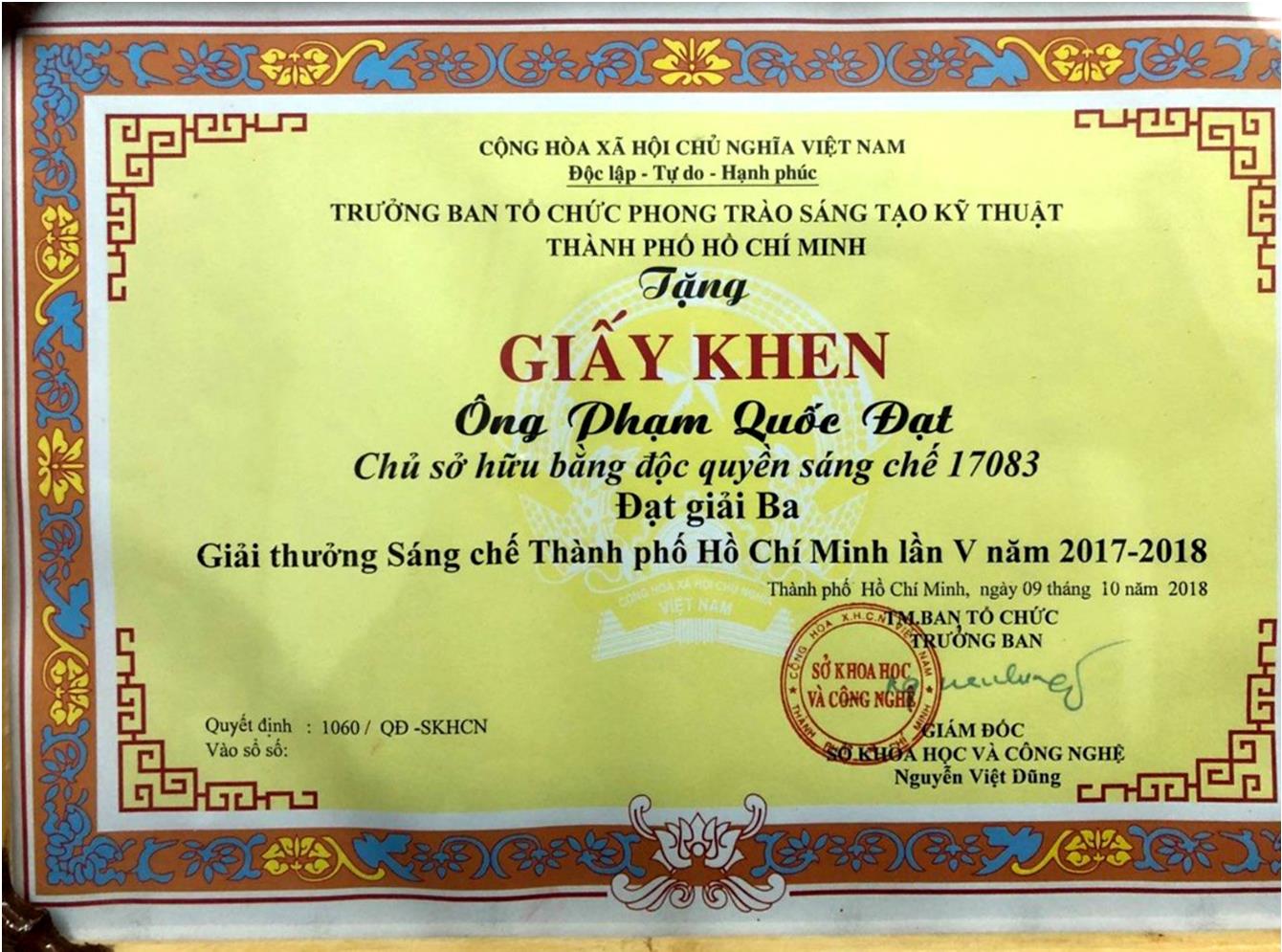 Doanh nghiệp KHCN và Giải Ba Sáng Chế